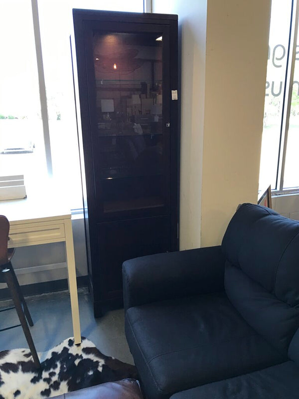 Tall Dark Stained Lighted Curio