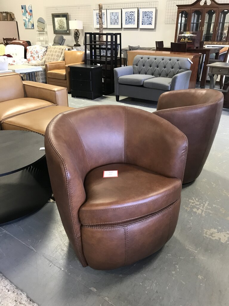 Italian Leather Swivel Chair- Vintage Whiskey