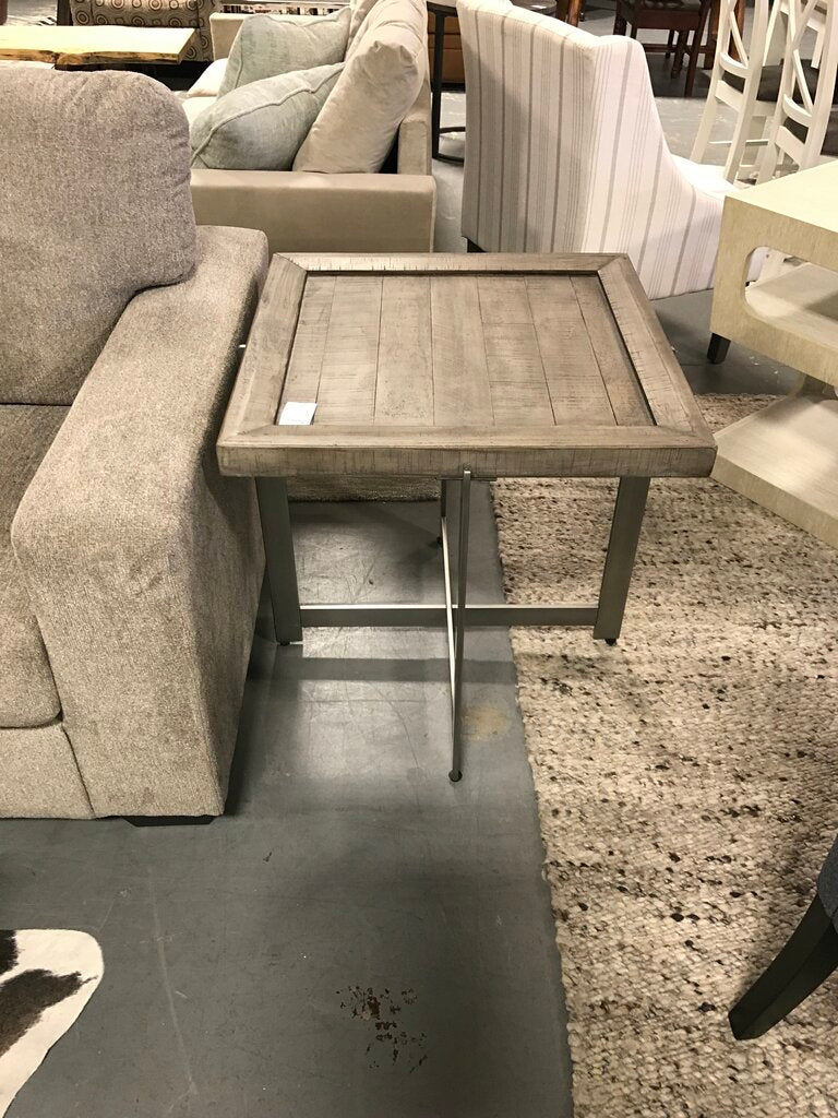 Grey Distressed Wood & Metal End Table