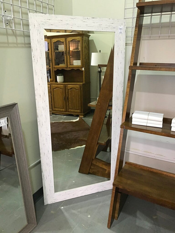 Floor Length Mirror with Distressed White Frame