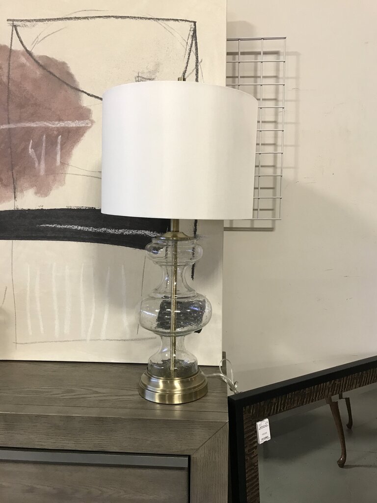 Large Seeded Glass Lamp with Brass Accents