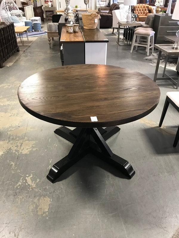 48" Round Amish Dining Table - Dark Walnut Stain with Black Base