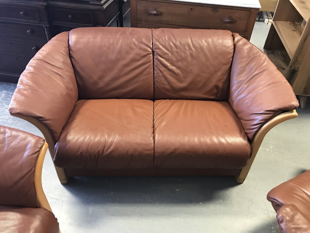Norwegian Brown Leather Loveseat