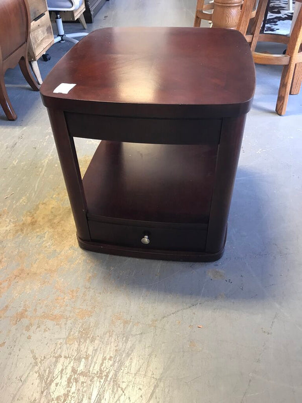 Dark Wood End Table with Bottom Drawer