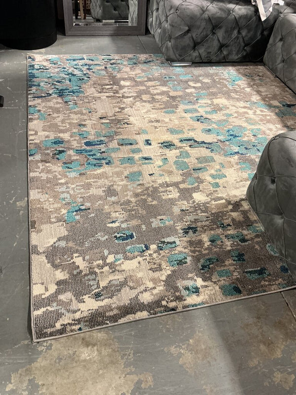 Grey/Teal/White 8'x8' Rug