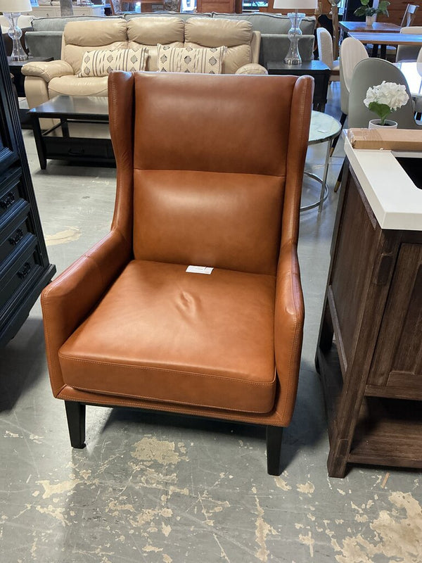 Modern Leather Wingback Chair-Cognac