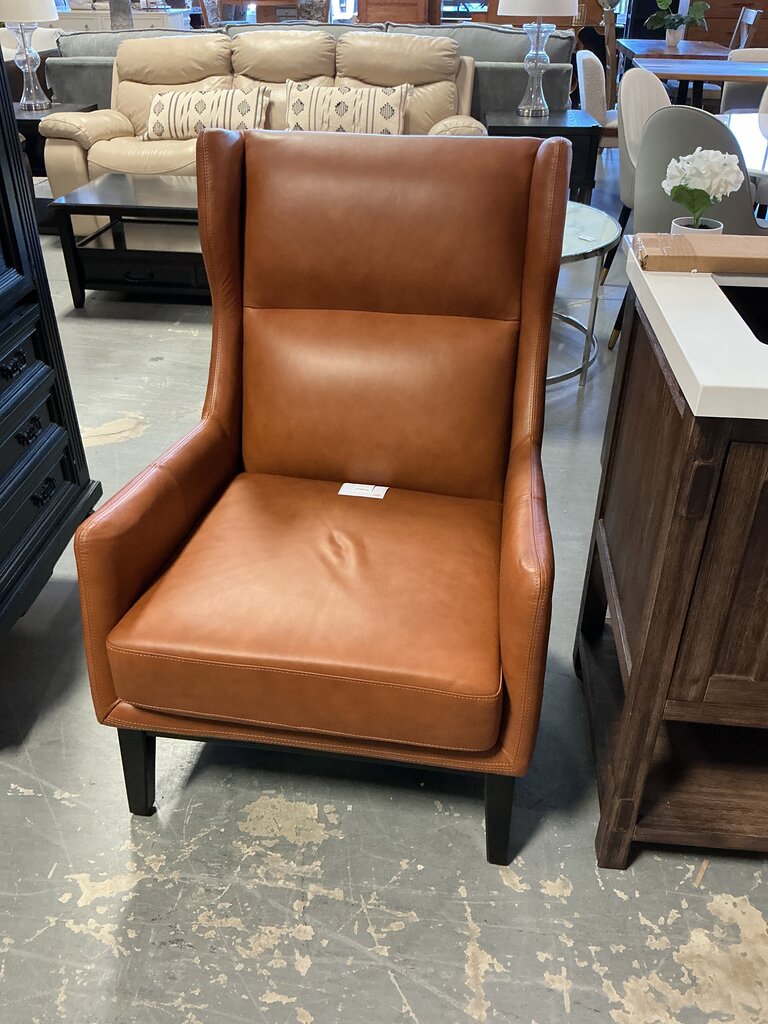 Modern Leather Wingback Chair-Cognac