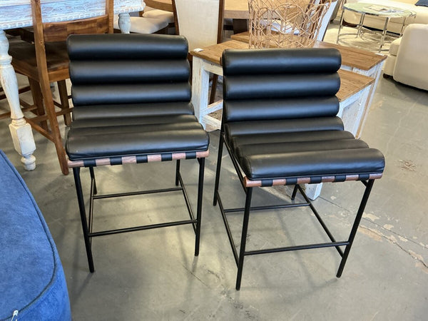 Vail Counter Stool-Black Leather Walnut, PAIR)