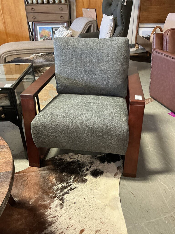 Grey Arm Chair w/ Wood Base