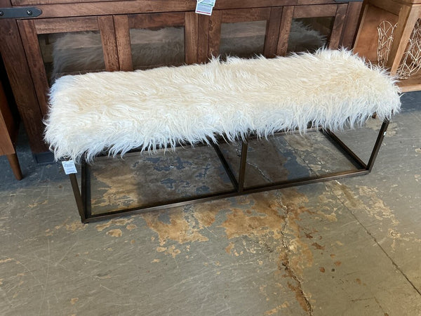 Modern Faux Alpaca Bench with Metal Base by Universal
