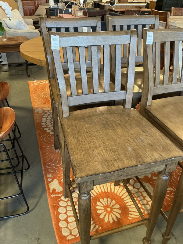 Pair of Taupe Bar Height Wood Stools