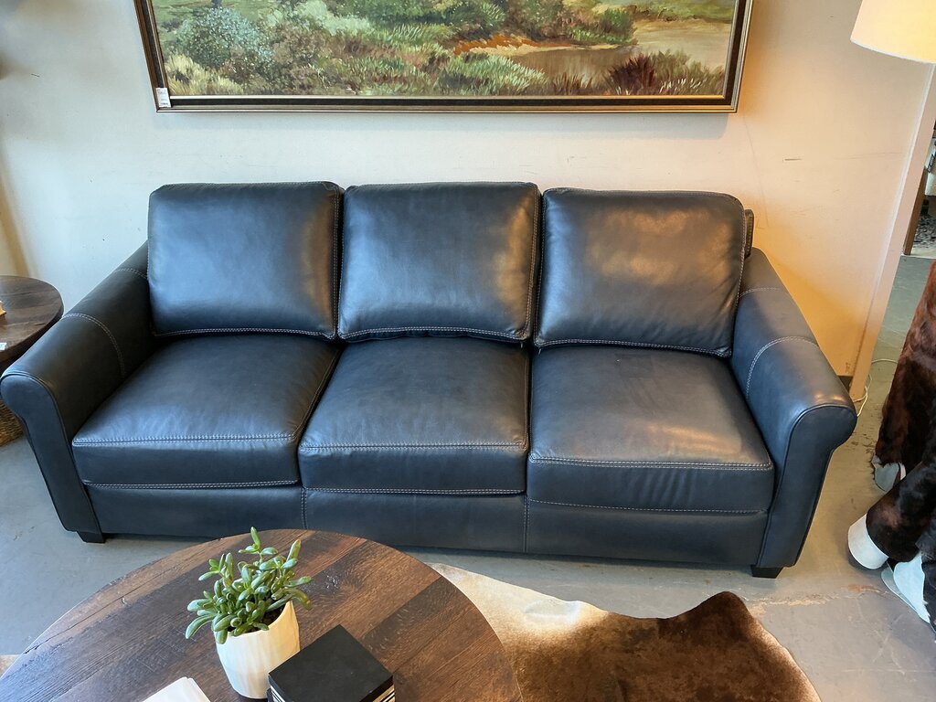 Cataldo 86'' Upholstered Sofa - Navy Leather by Birch Lane