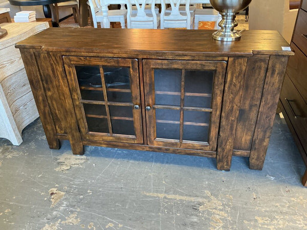 Dark Stained Oak TV Stand w/ Storage on Ends