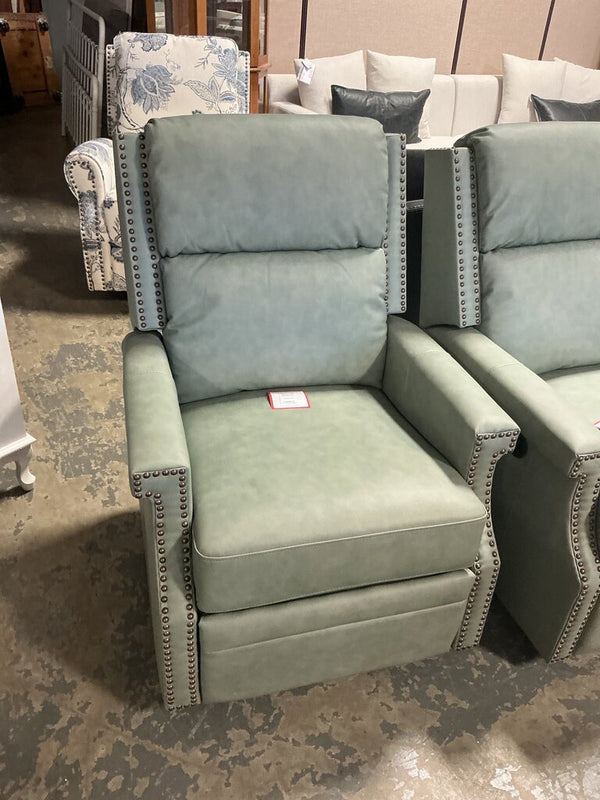 Louise Genuine Leather Swivel Rocker Recliner-Teal