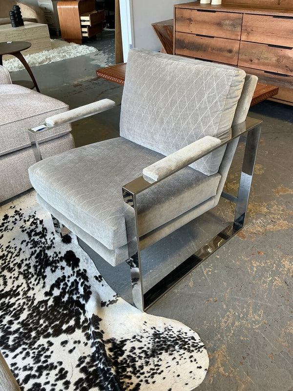 Grey Upholstered Armchair w/Chrome