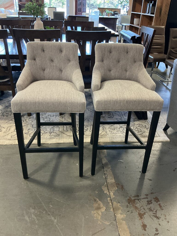Grey Tufted Barstool W/ Nailhead Trim (PAIR)