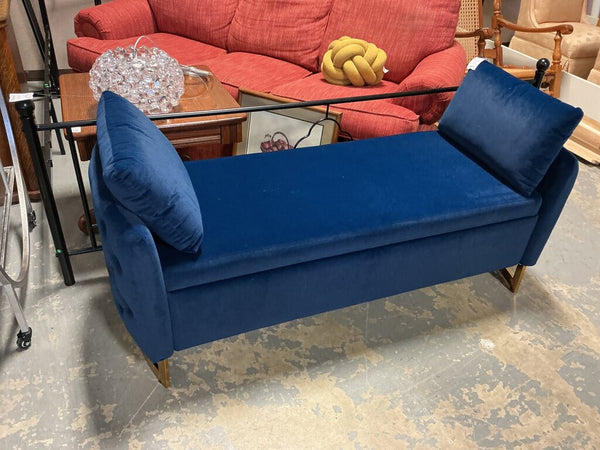 Angelo Upholstered Flip Top Storage Bench-Navy - AS-IS, Slice in Fabric