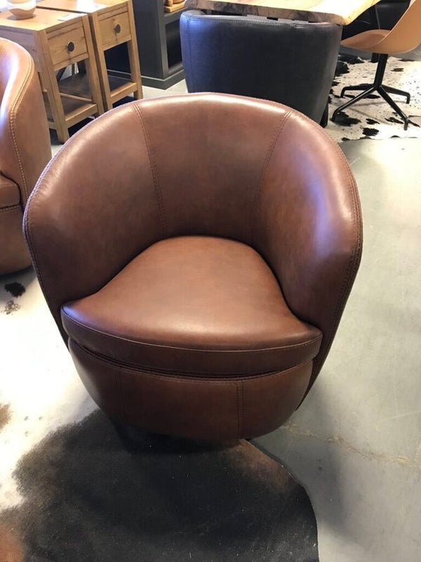 Italian Leather Swivel Chair- Vintage Whiskey
