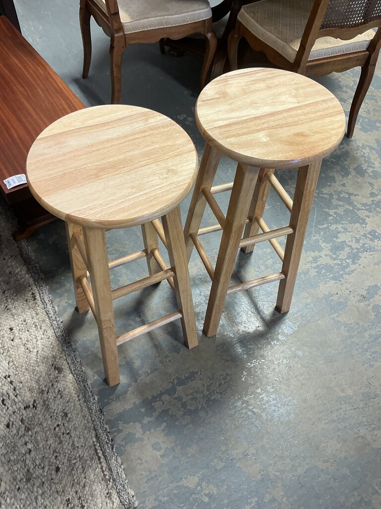 Pair Bar Height Wood Stools