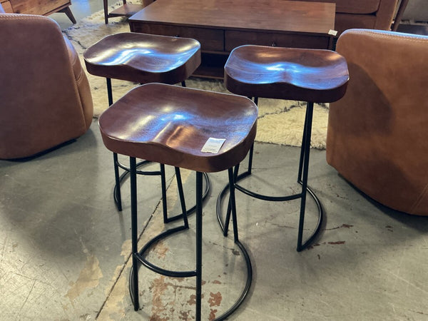 Set of 3 Wood & Metal Counter Stools