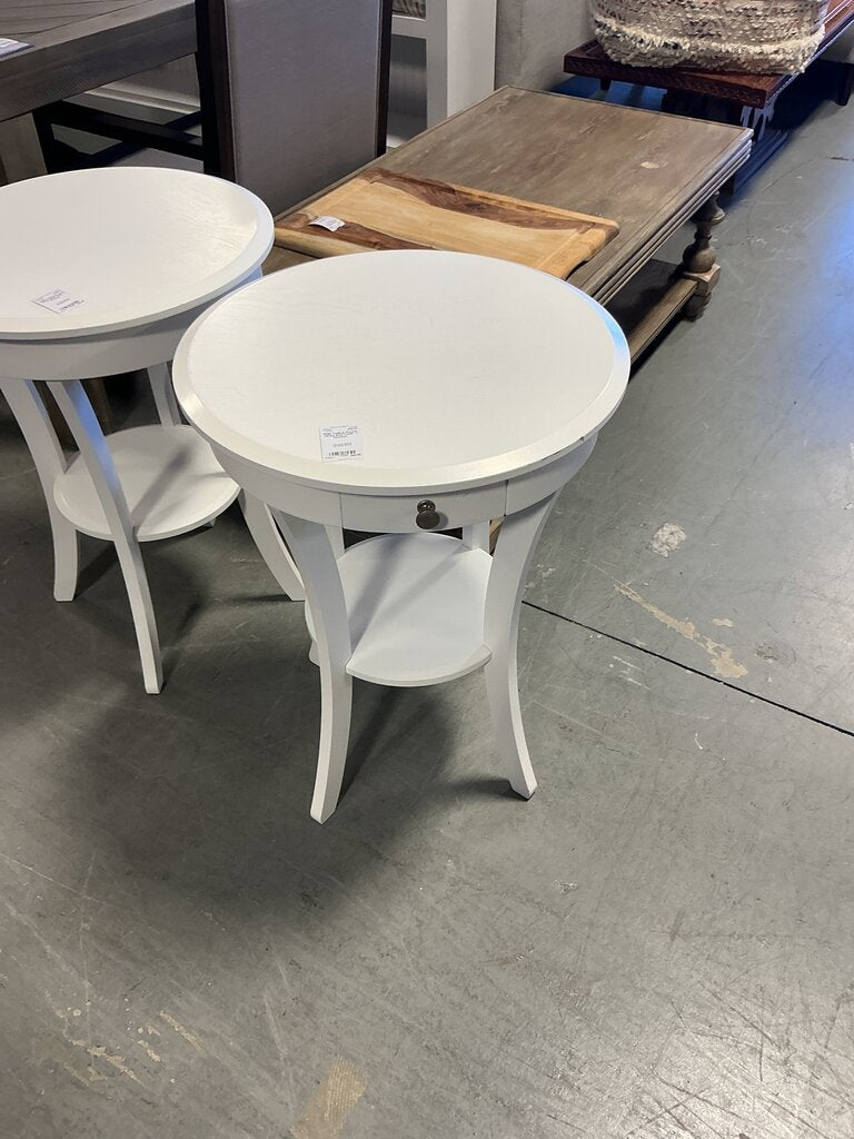 Round White End Table 1 Drawer