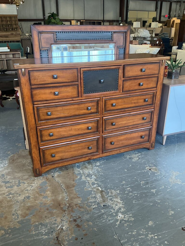 Dark Wood 11 Drawer Dresser w/ Mirror