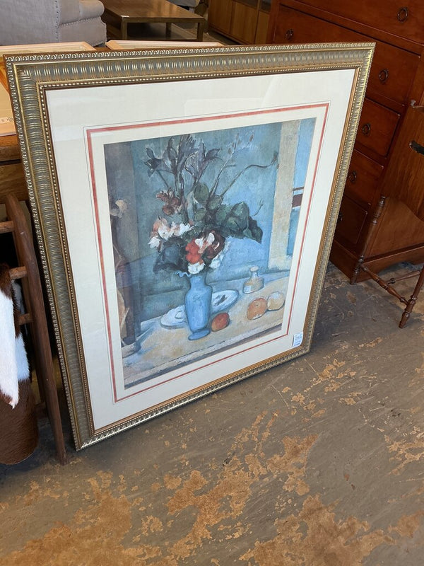 Large Blue Floral with Gold Frame
