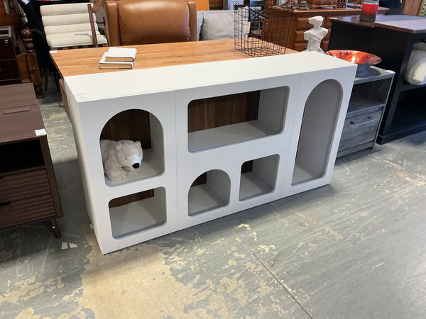 59" White Console Modern Cubby Bookcase