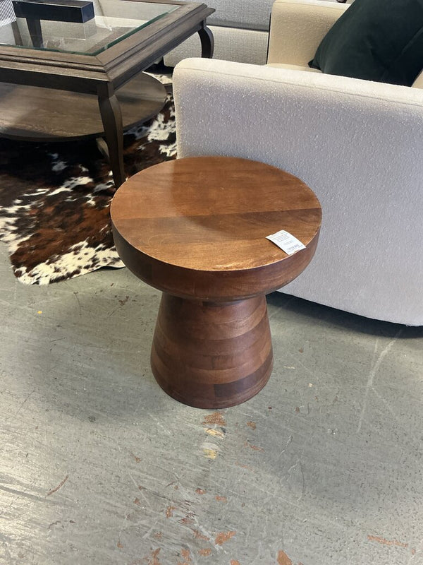 Round Contemporary Accent Table- Walnut Brown