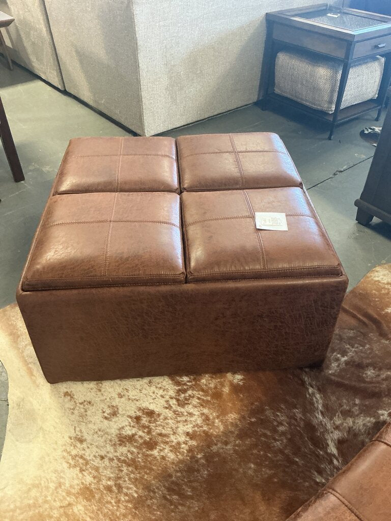 Avalon Faux Leather Square Storage Ottoman- Distressed Brown (As-Is, Missing Feet)
