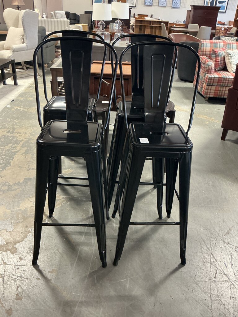 Fletcher Industrial 30"H Stool- Black (Set of 4) (As-Is, Left foot Rail on One)