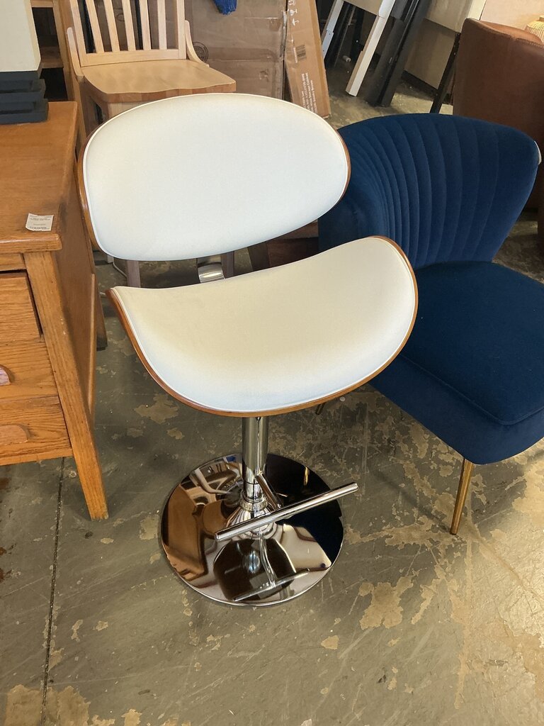 Marana Mid Century Modern 33 inch Bentwood Adjustable Swivel Bar Stool in White Vegan Faux Leather