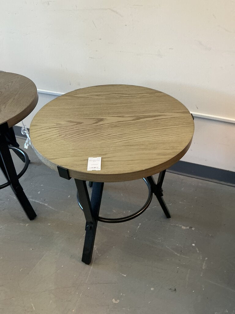 Round Industrial End Table- Grey