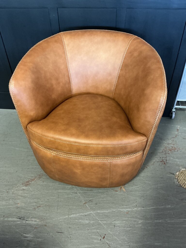 Italian Leather Swivel Chair- Vintage Caramel