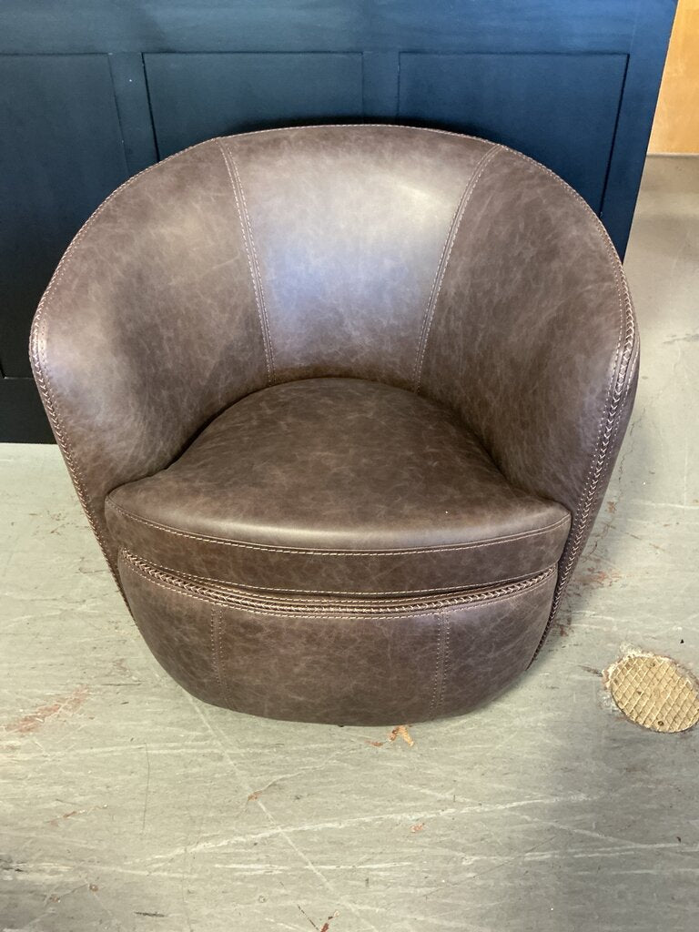Italian Leather Swivel Chair-Vintage Brown