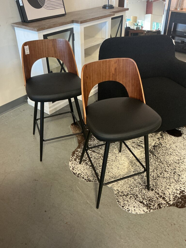 Micah Contemporary 16 inch Counter Height Stool (Set of 2) in Black PU faux leather