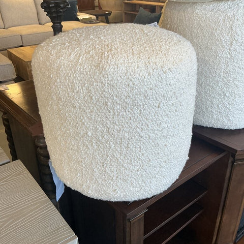 Ansley Hand Woven Ivory Boucle Round Pouf Ottoman