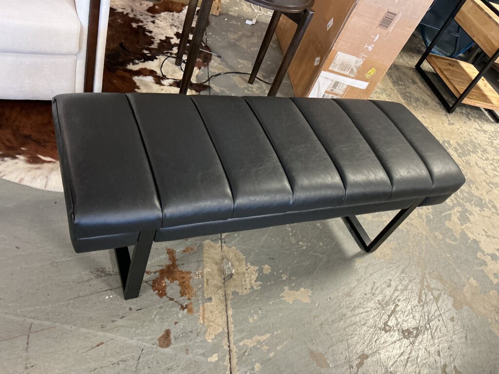 Laurg Faux Leather Bench-Black