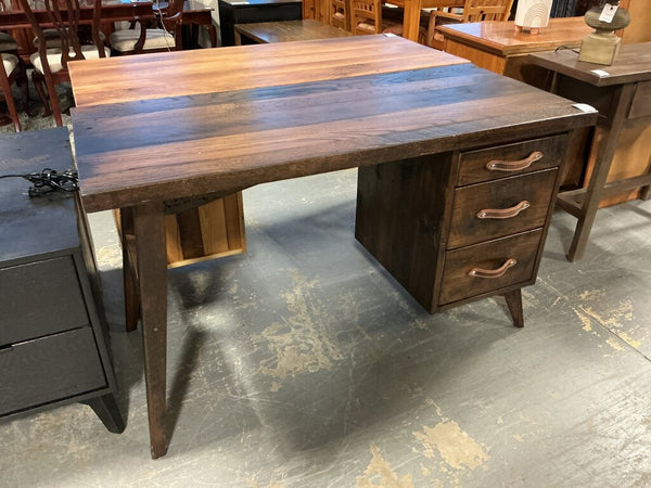 Amish MCM Reclaimed Desk 3 Drawers- Dark Walnut
