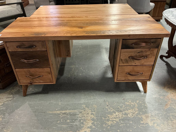 Amish Reclaimed 6 Drawer Desk-Natural Matte