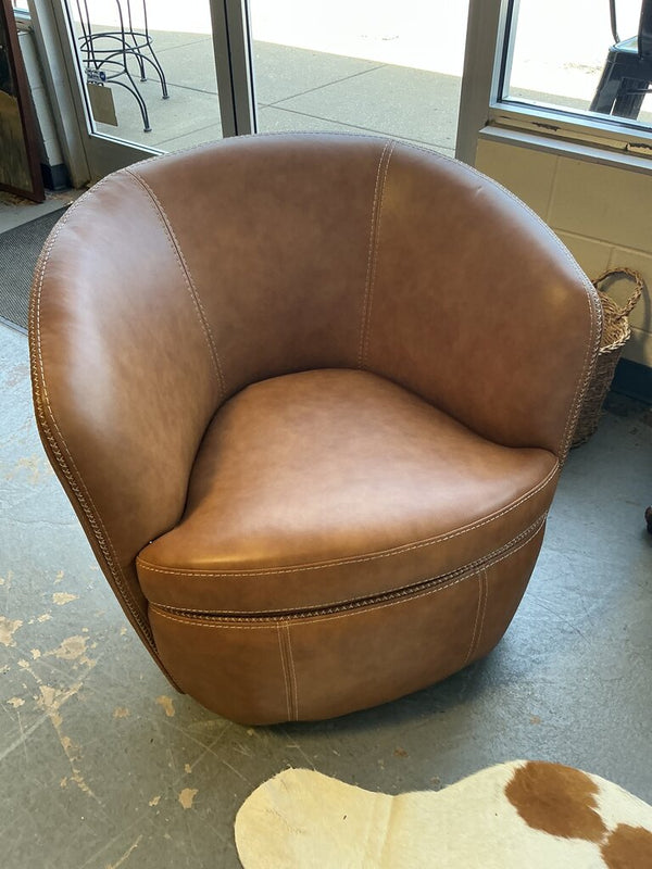 Italian Leather Swivel Chair- Vintage Caramel