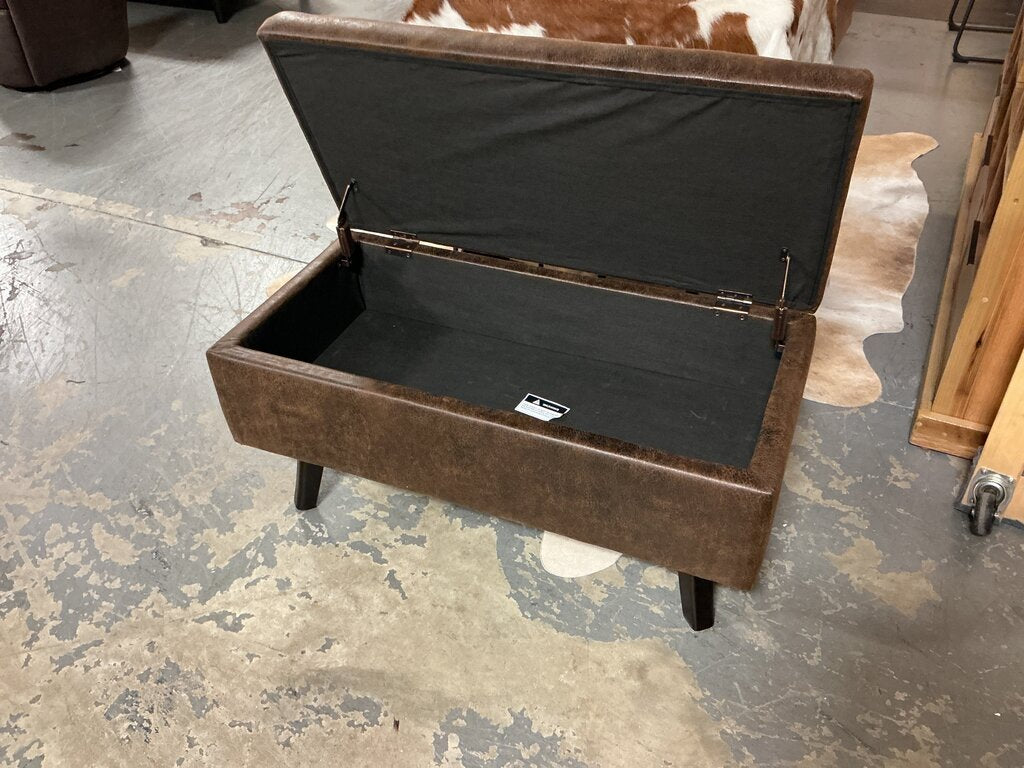 Owen Faux Leathe Storage Ottoman- Distressed Chestnut Brown