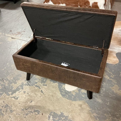 Owen Faux Leathe Storage Ottoman- Distressed Chestnut Brown