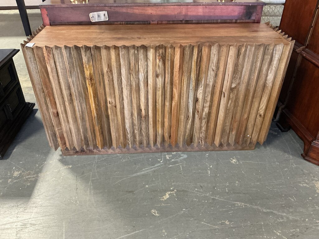 Modern Slatted 4 Door Credenza- Natural