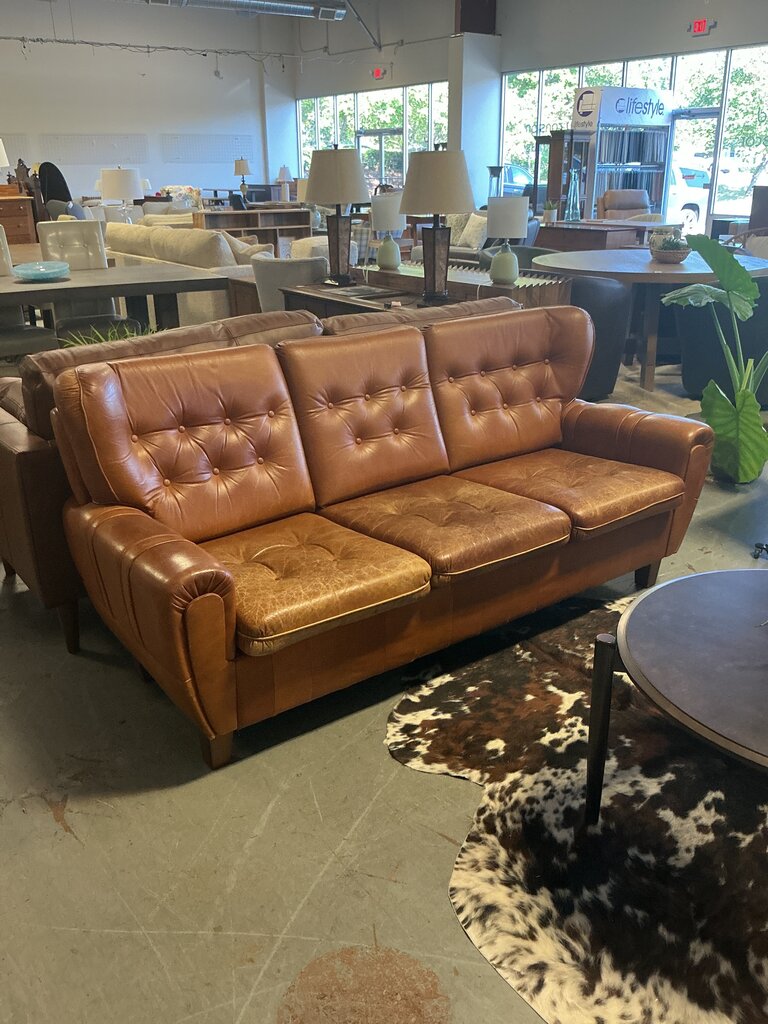 German MCM Leather Wingback Sofa