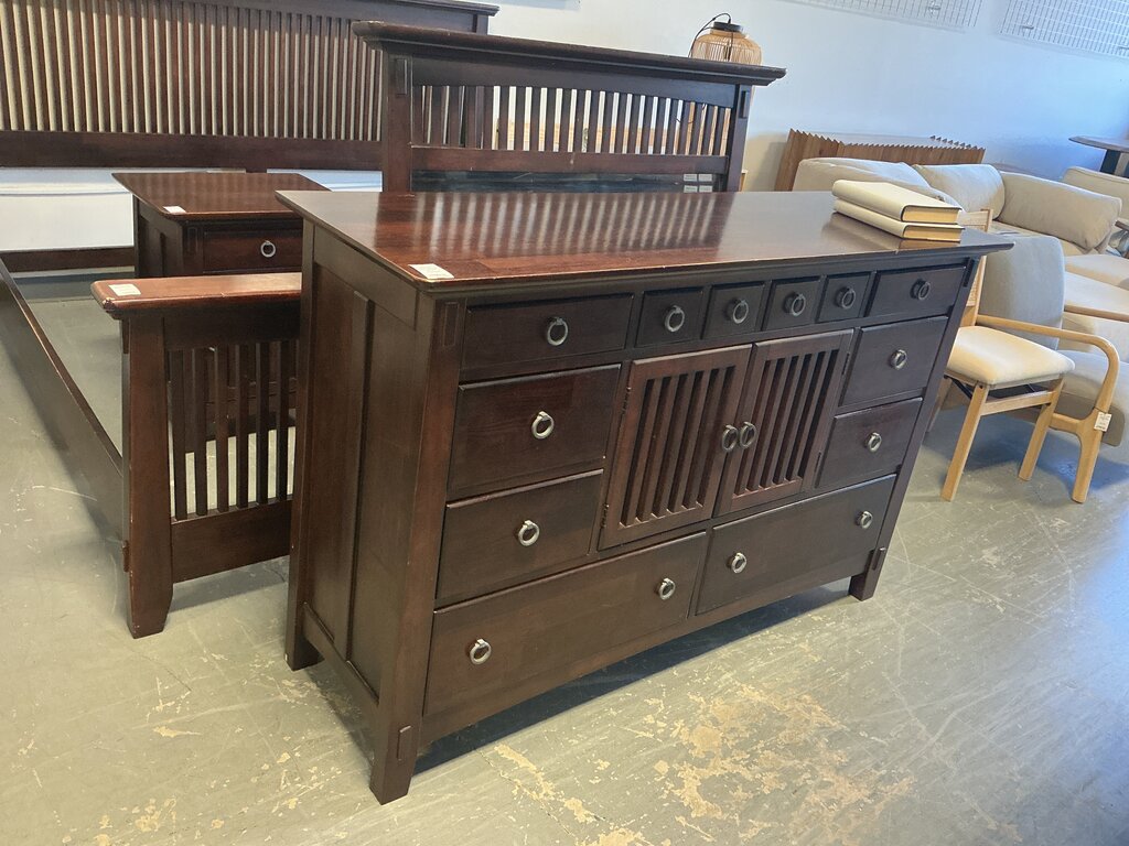 American Signature Dark Wood 12 Drawer Dresser w/ Mirror