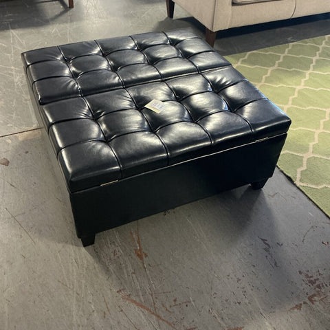 Harrison Faux Leather Storage Ottoman- Midnight Black
