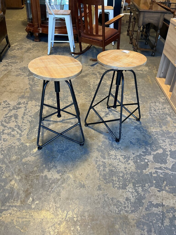 (Pair of 2) Wood & Metal Stools