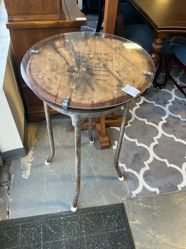 Vintage Jack Daniels Barrel Top Table w/ Forge Base