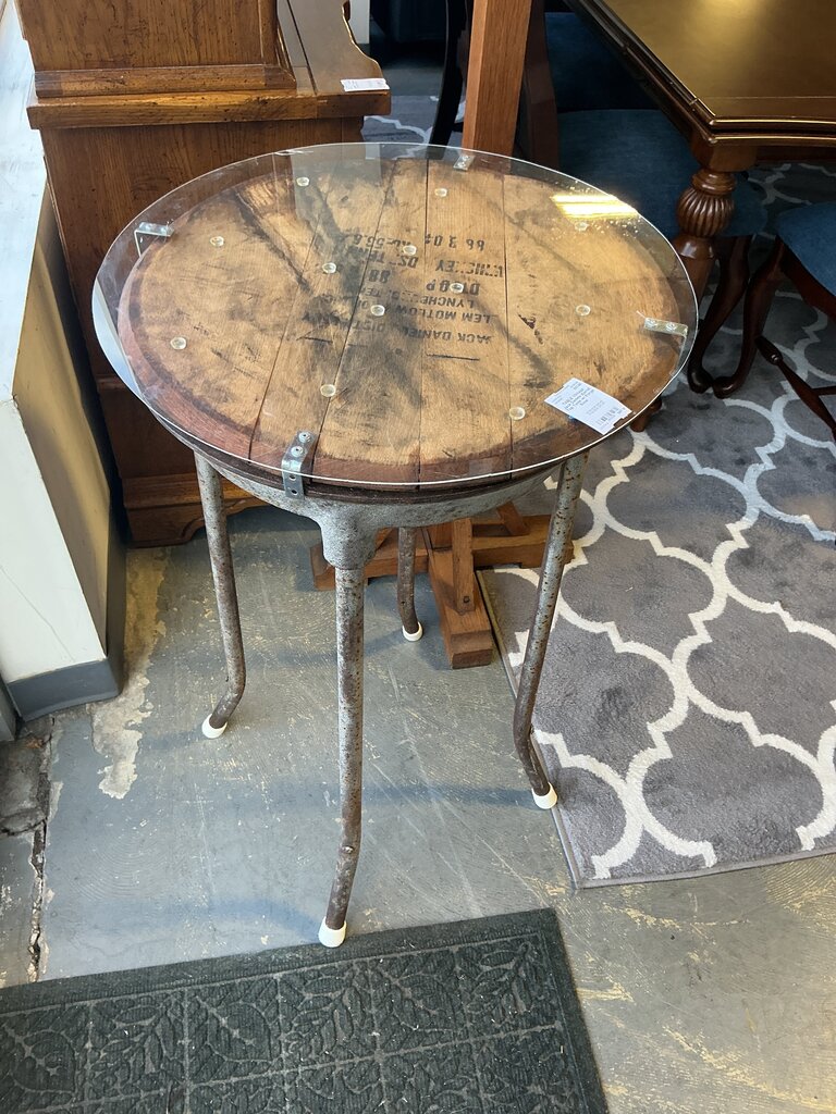 Vintage Jack Daniels Barrel Top Table w/ Forge Base